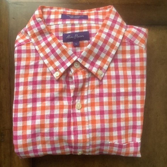 Alan Flusser Plaid Linen Blend Long Sleeve Shirt XL - Picture 1 of 11